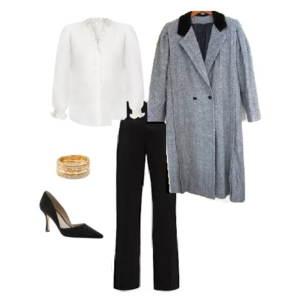 JLo Style Vintage Saxton Hall Herringbone Wool Overcoat size 10/12 - Picture 3 of 6